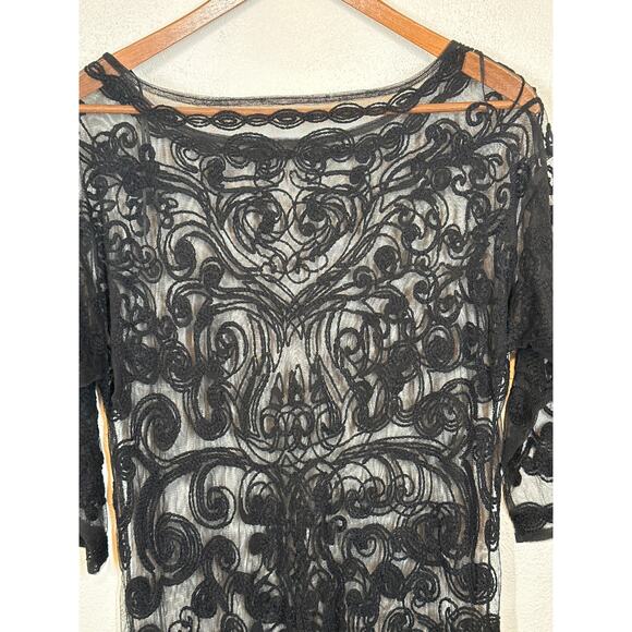 Whimsigoth Black Sheer Mesh Lace Dress M Grunge Dark Romantic Goth - Picture 2 of 12